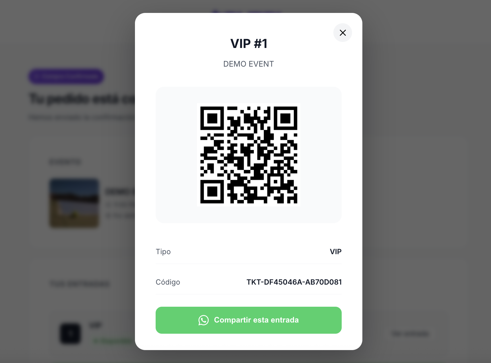 Vista del escáner QR de check-in en PURPL
